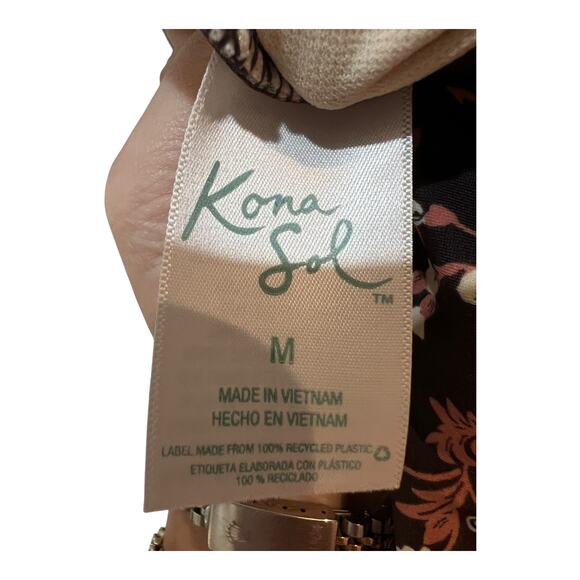 Kona Sol Size Medium Brown & Pink Floral One-Piece Swimsuit Built-In Bra NWT - Picture 6 of 9